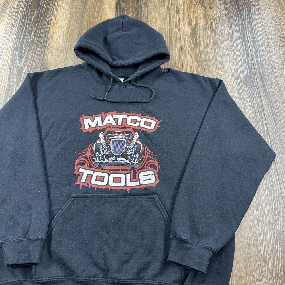 Vintage Matco Tools Hoodie Mens L Black Sweatshirt Hot Rod Car Racing Shop Y2K